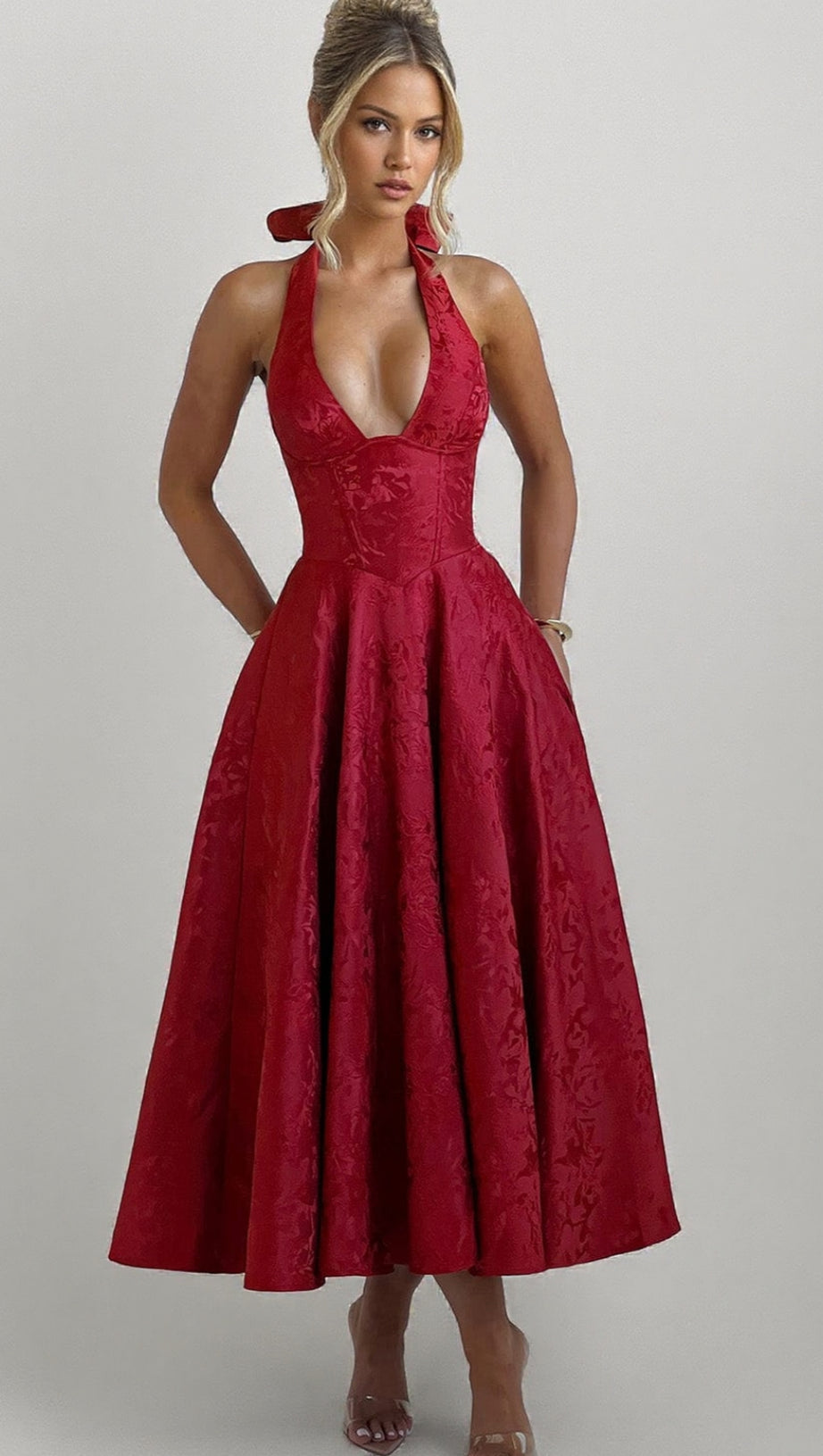 EFFIE BACK BOW MIDI DRESS - RED