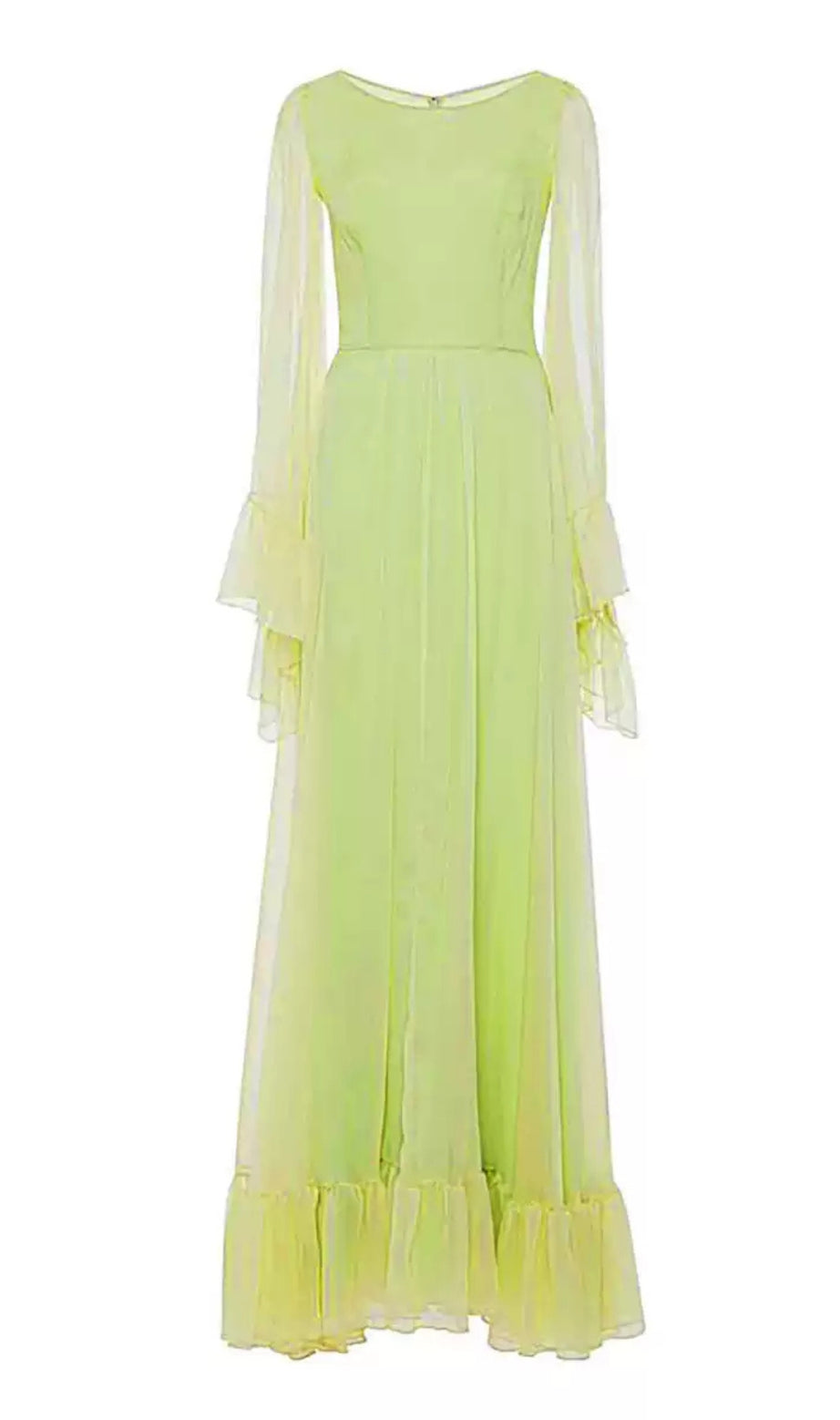 Elegantes limettengrünes Chiffonkleid mit Rüschenärmeln 