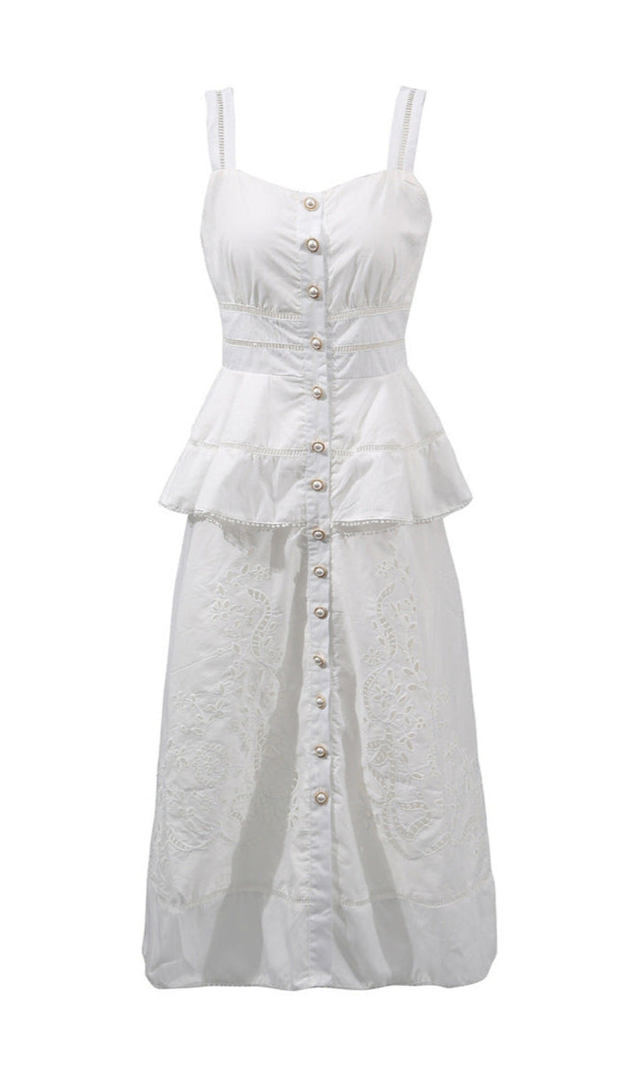 Abito midi con peplo e scollo a V beige