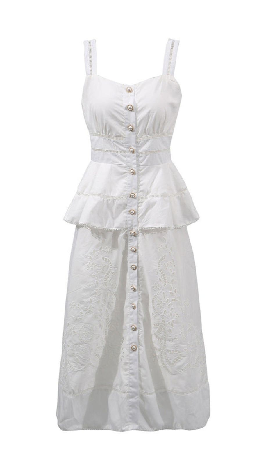 PEPLUM HOLLOW MIDI DRESS IN BEIGE