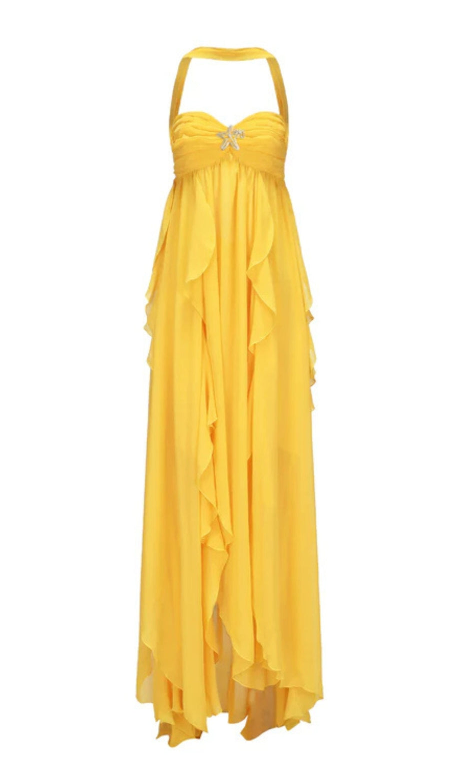 Elegant Yellow Strapless Maxi Dress