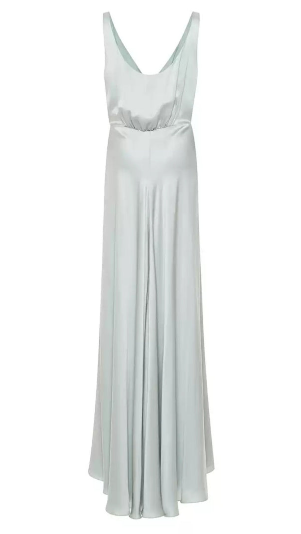 AIIZIE LIGHT GREEN SILK MAXI DRESS WITH BUTTONS AND SLIT - product image