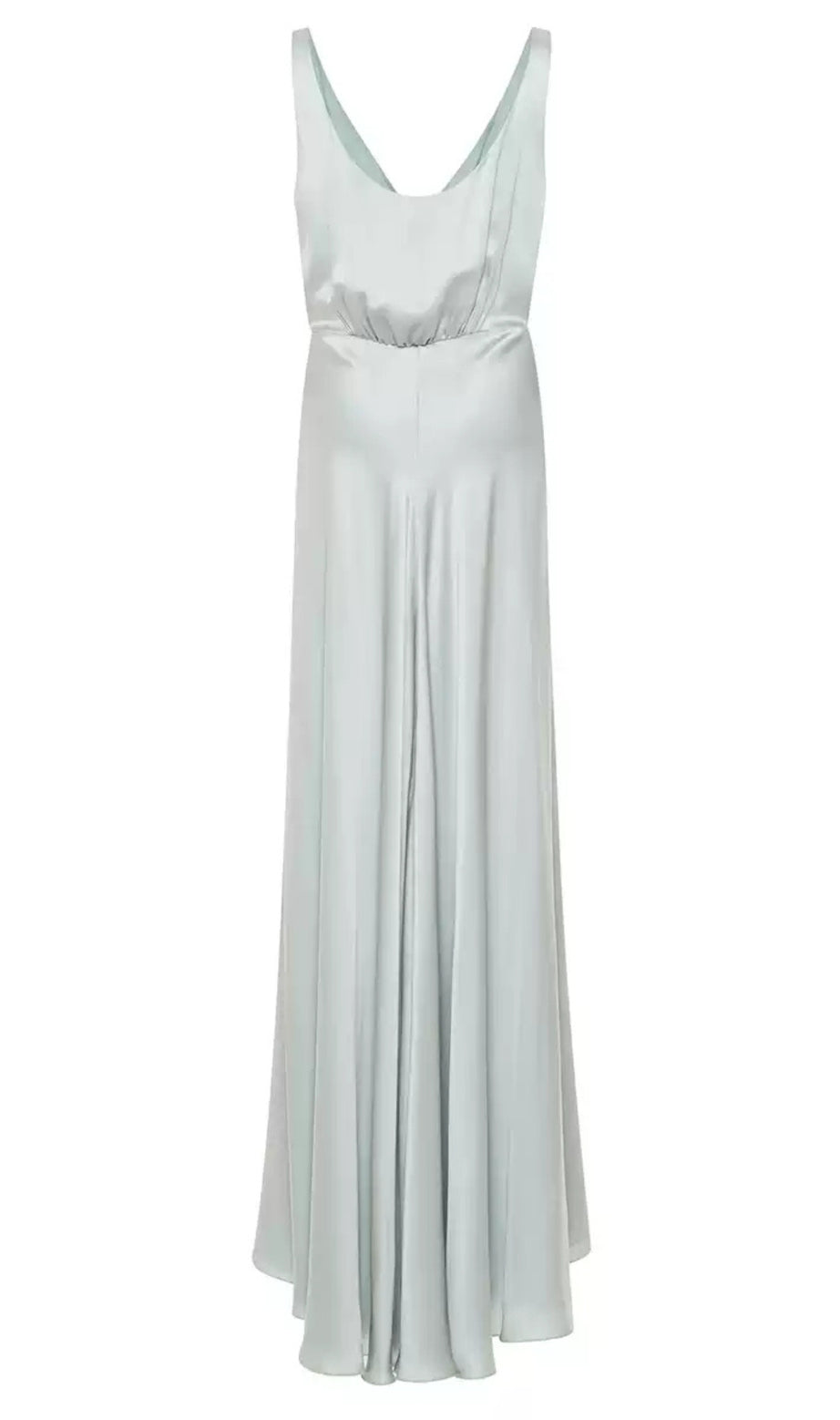 Hellgrünes Maxikleid aus Seide mit Knöpfen und Schlitz 