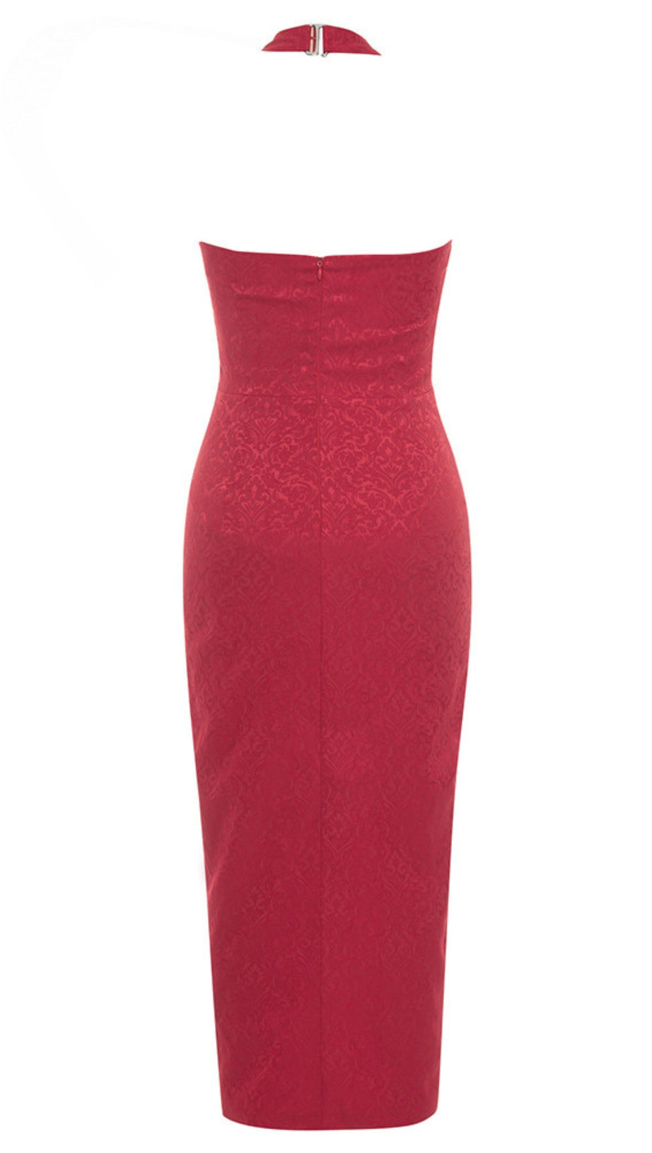 Neckholder-Midikleid aus Brokat mit Schnürung in Rot