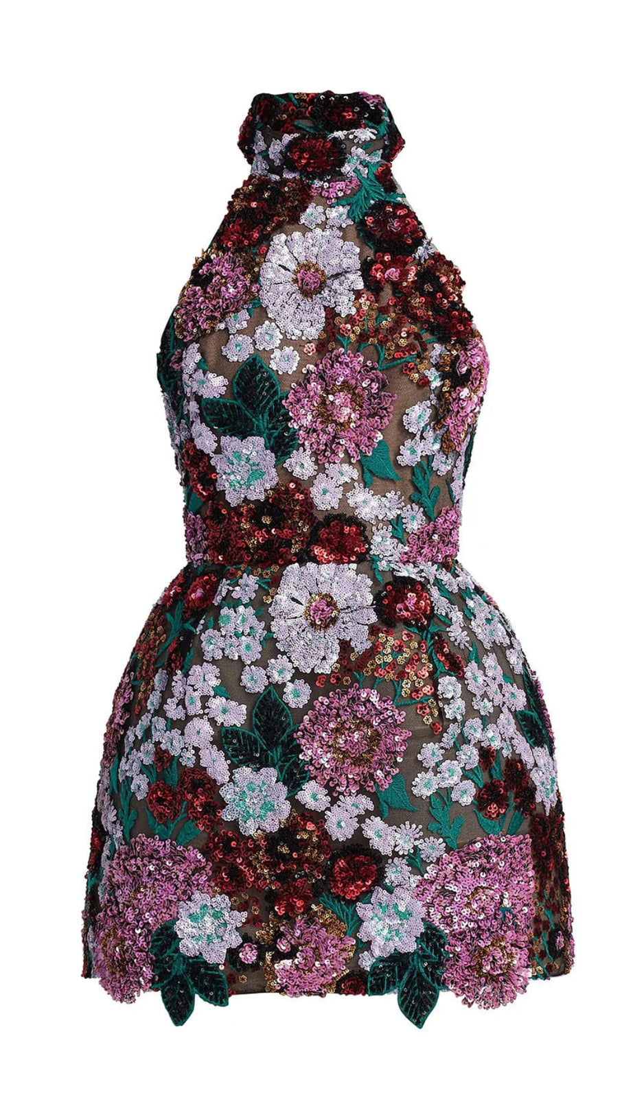 Violettes Minikleid mit freiem Rücken und Stickereien