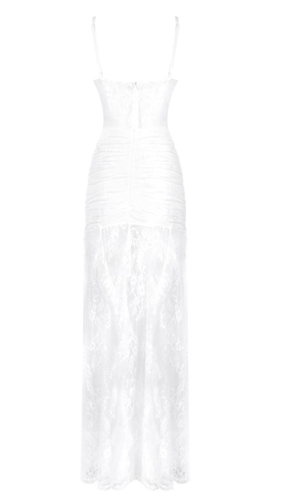 STRAPLESS BEADED BUSTIER LACE MAXI DRESS IN WHITE