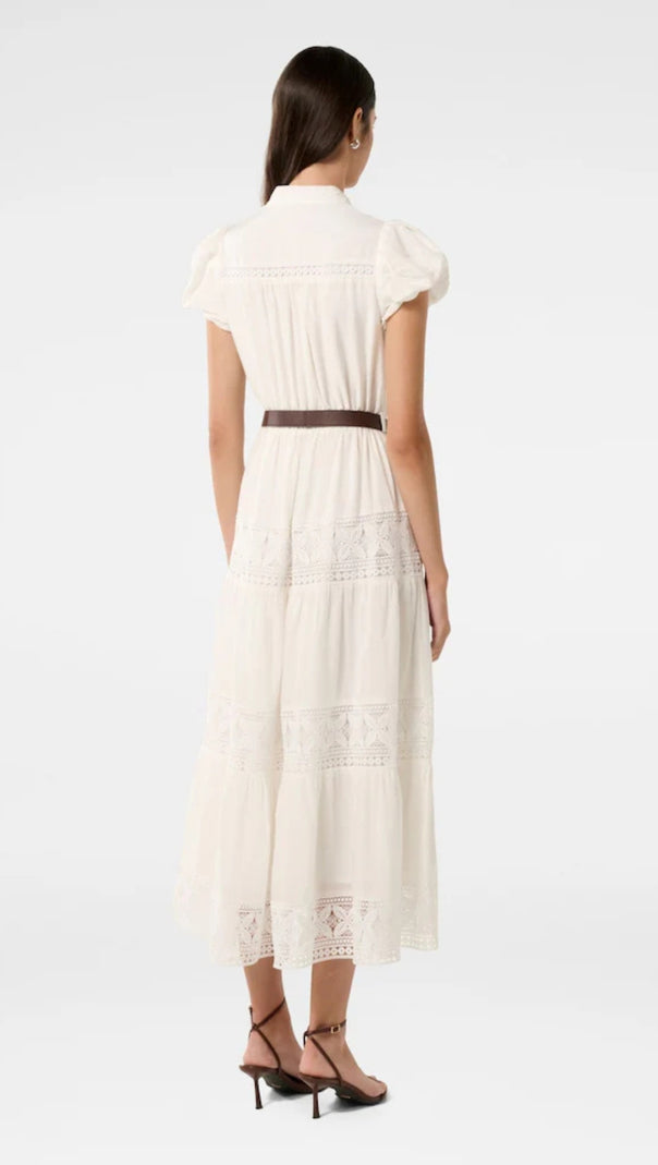 AIIZIE WHITE ADELAIDE LACE BELTED TRIM MIDI DRESS - product image