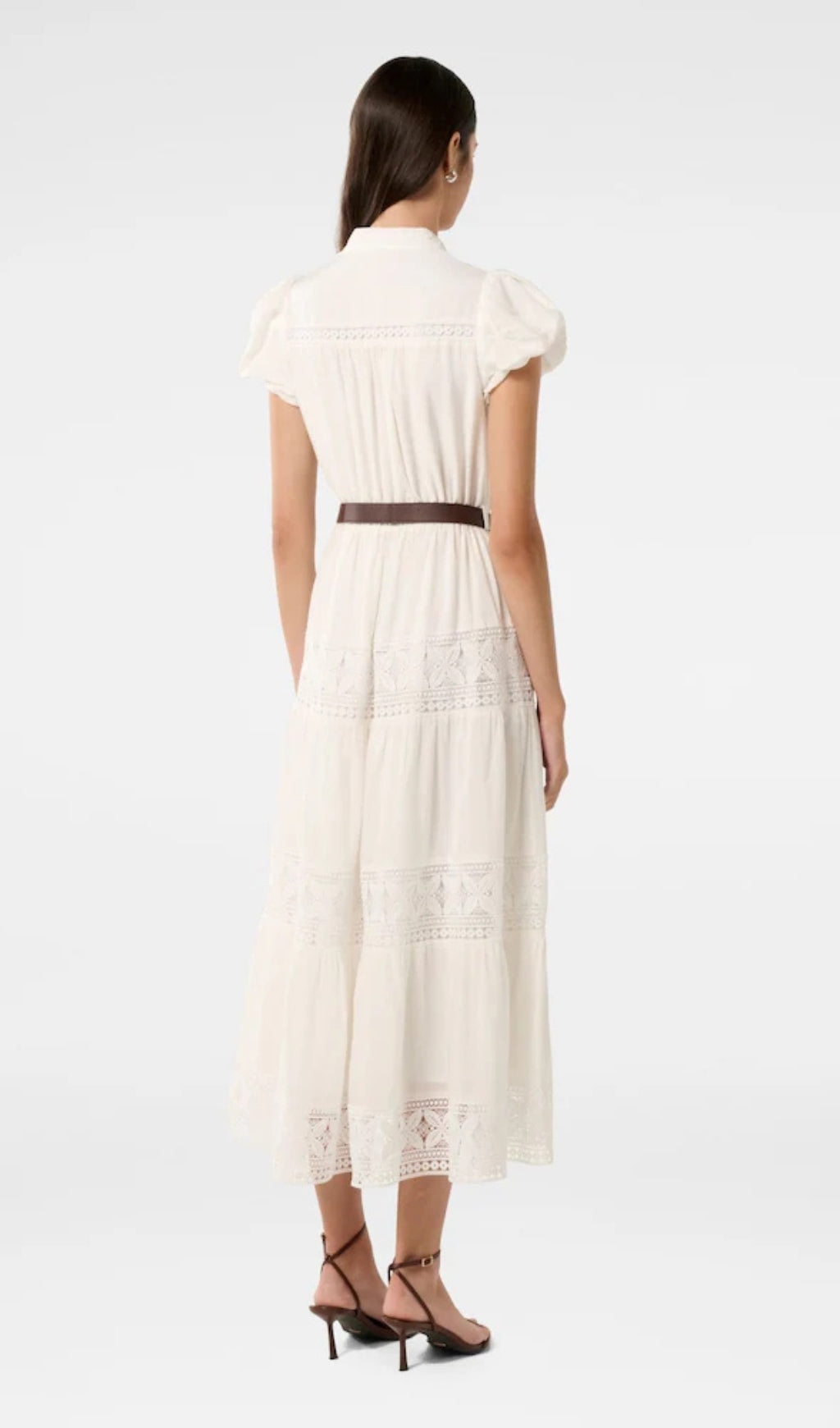 AIIZIE WHITE ADELAIDE LACE BELTED TRIM MIDI DRESS - product image