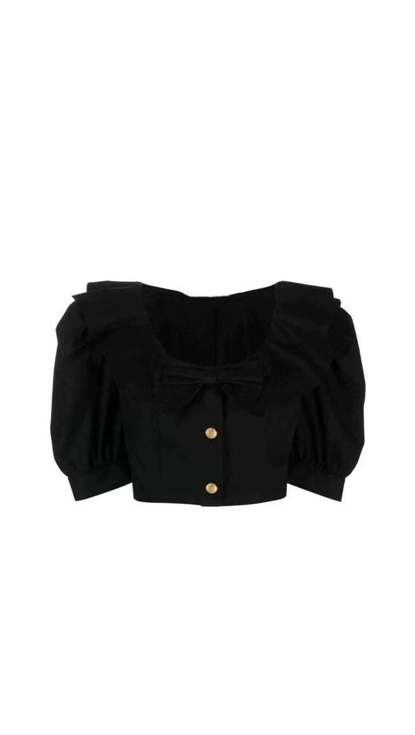 AIIZIE BLACK TOP WITH RUFFLED LARGE ROUND NECK - product image