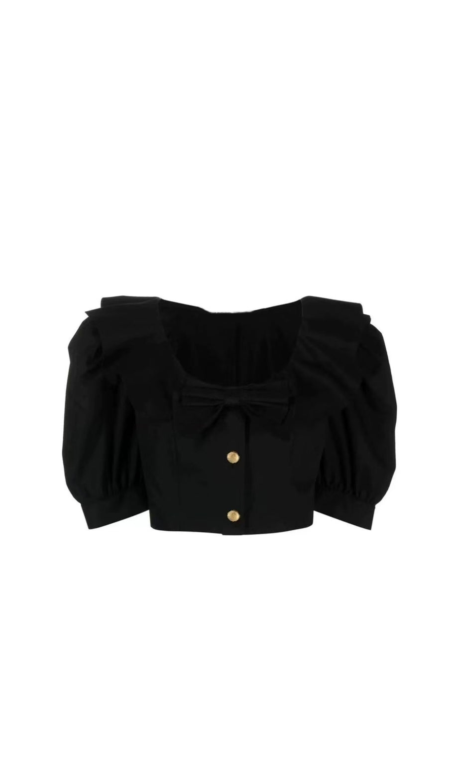 TOP NERO CON SCOLLO ROTONDO LARGO CON VOLANT