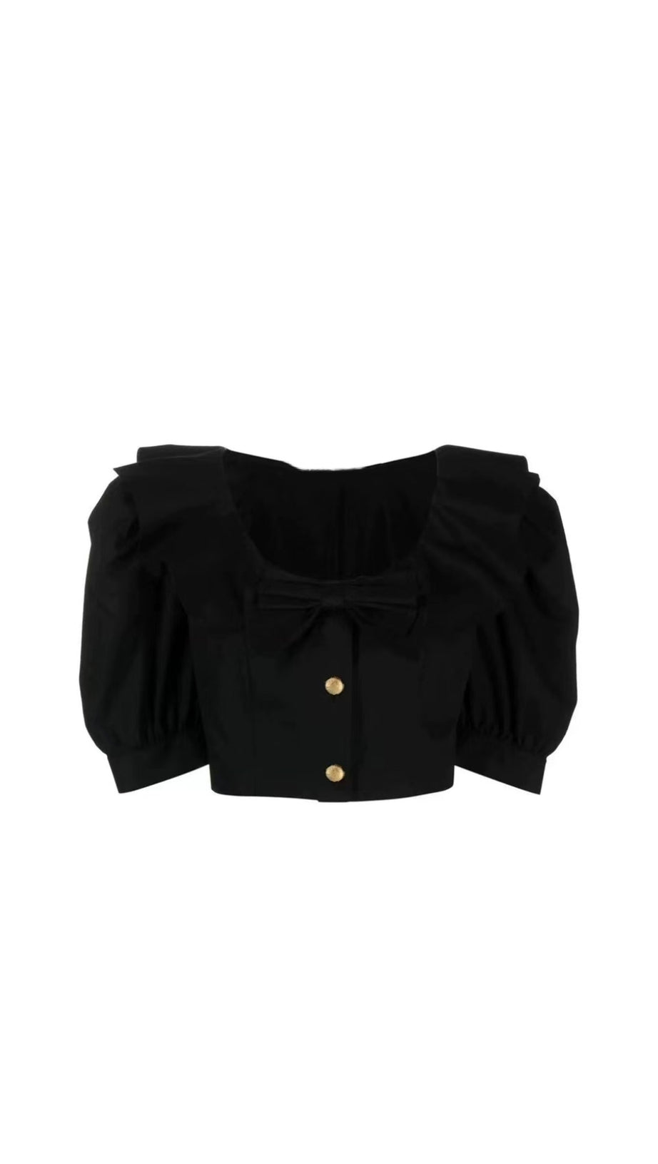 TOP NERO CON SCOLLO ROTONDO LARGO CON VOLANT