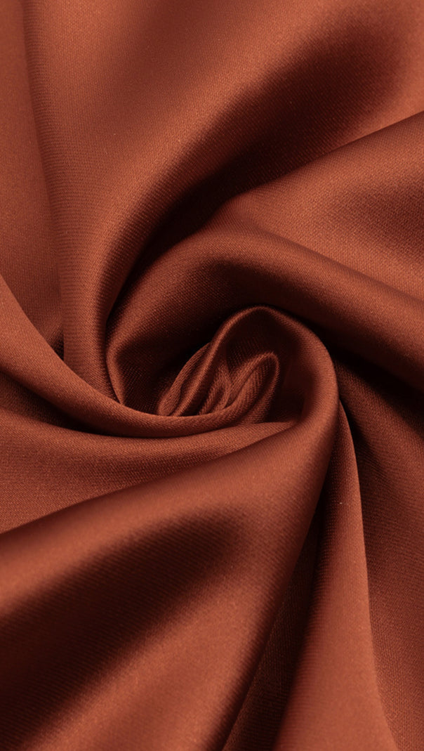 AIIZIE SPAGHETTI - STRAP OFF - SHOULDER SATIN MIDI DRESS IN BROWN - product image