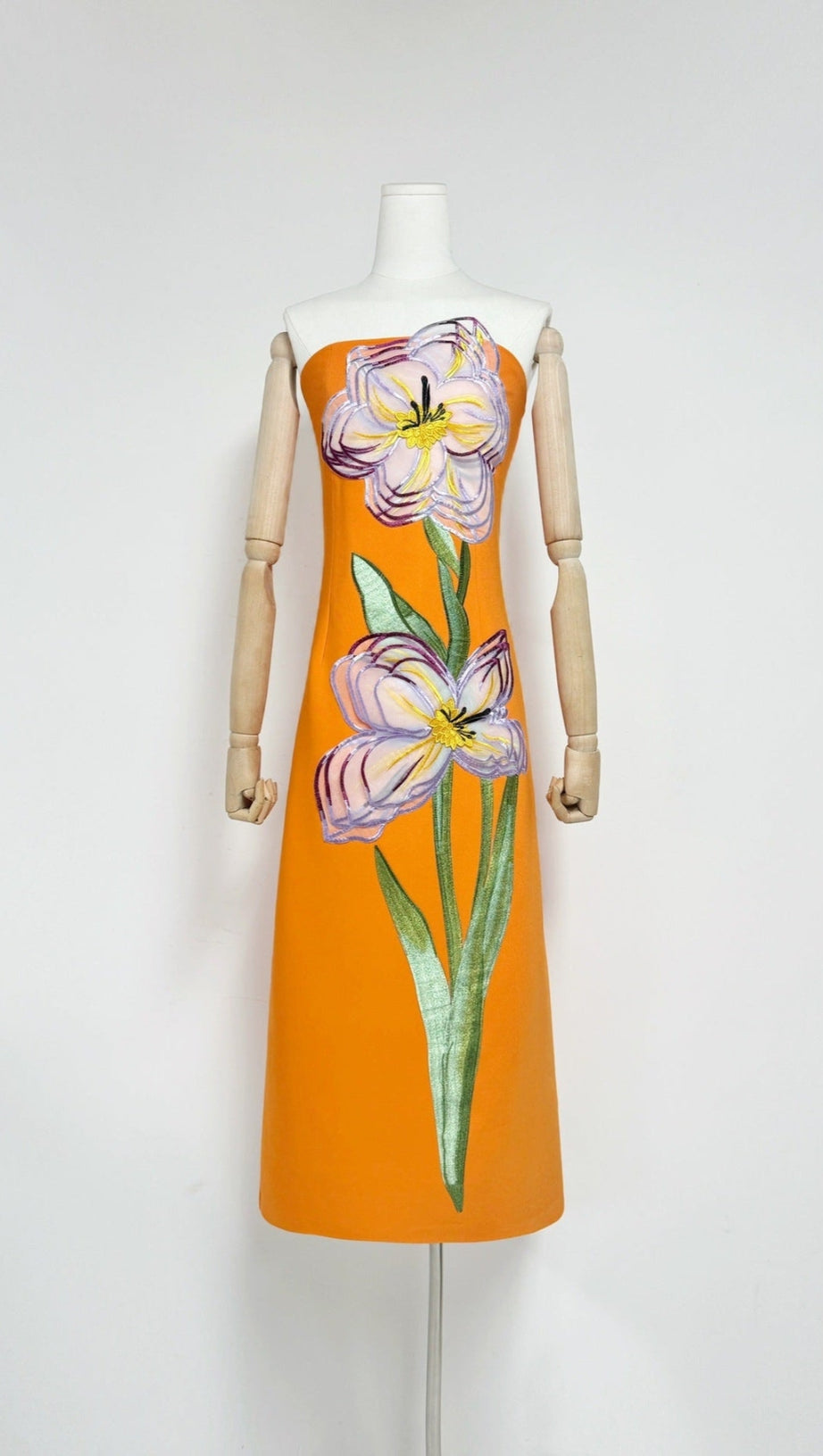 SUZANNE APPLIQUÉ FLORAL BUSTIER MAXI DRESS IN ORANGE