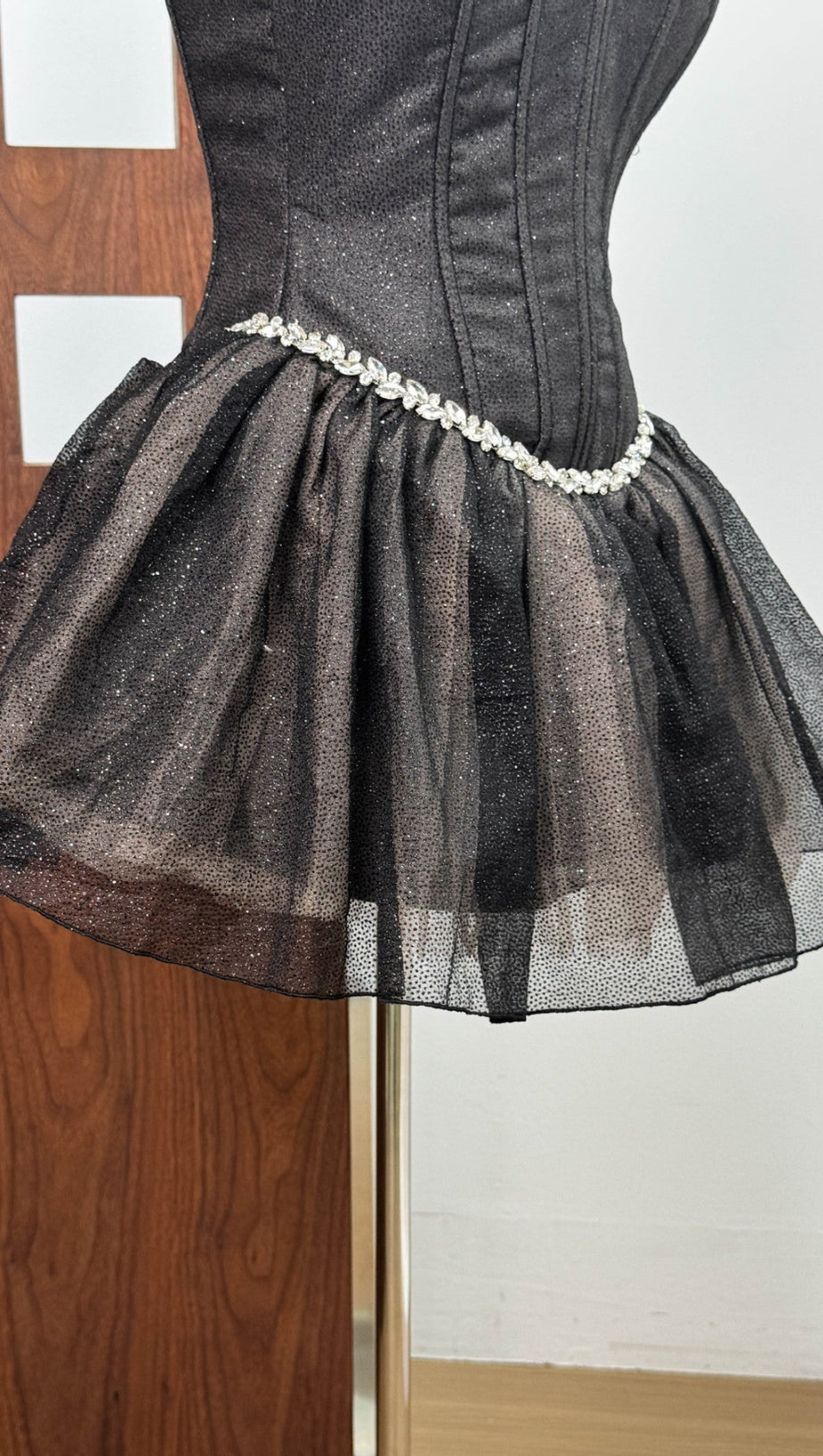 DEBBY TUBE TOP FISHBONE MESH TULLE TUTU MINI DRESS IN BLACK