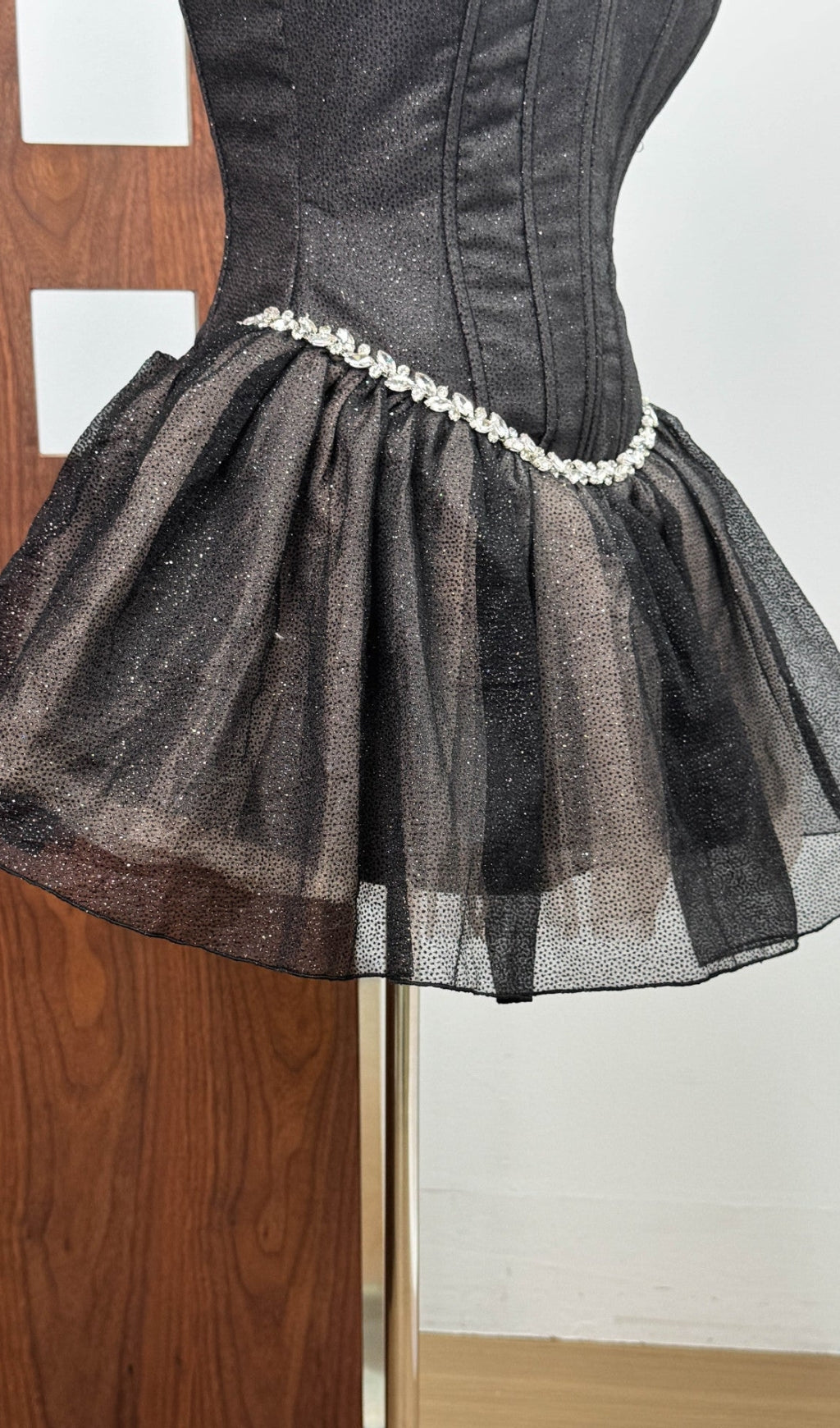 AIIZIE DEBBY TUBE TOP FISHBONE MESH TULLE TUTU MINI DRESS IN BLACK - product image