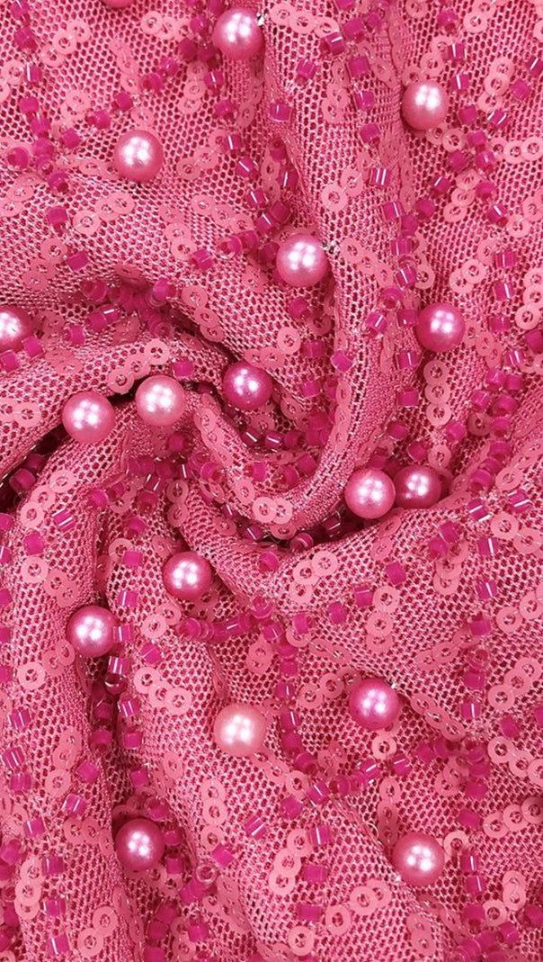 AIIZIE PEARL - EMBELLISHED CRISS - CROSS BACK ASYMMETRIC MIDI DRESS IN PINK - product image