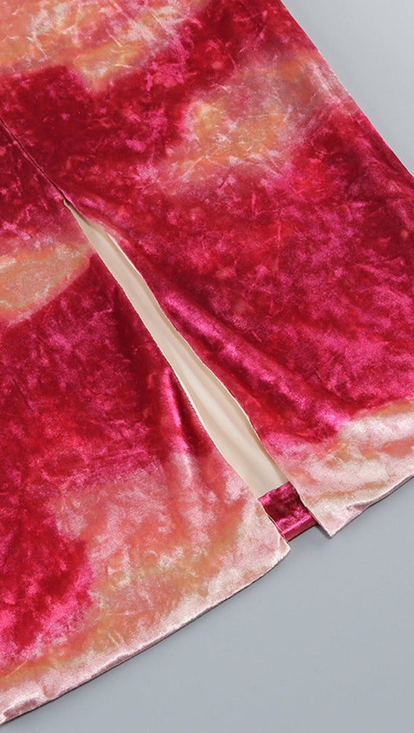 AIIZIE DONNA PINK OFF-SHOULDER PRINT VELVET LONG SLEEVE MIDI DRESS - product image