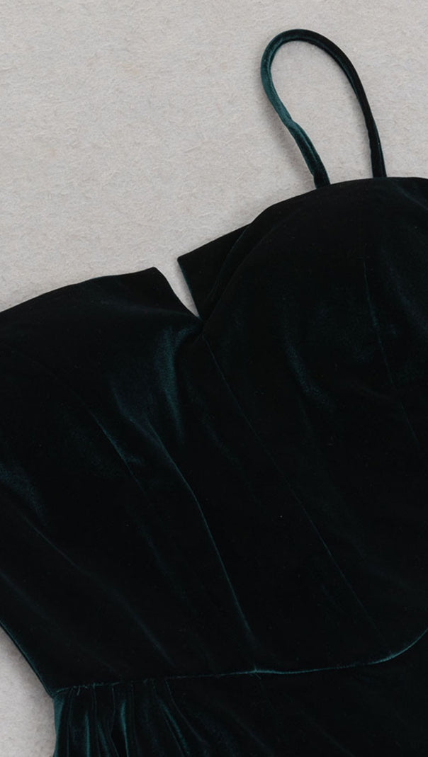 AIIZIE VELVET STRAPLESS MIDI DRESS IN DARK GREEN - product image