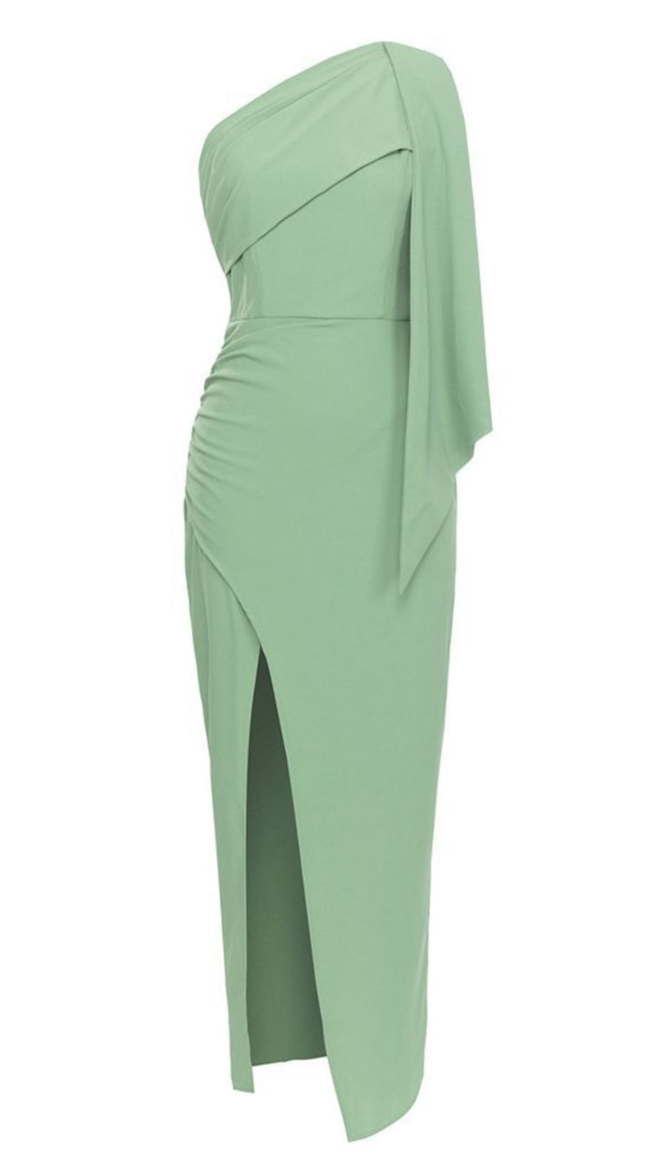One-Shoulder-Midikleid mit gerafftem Schlitz in Grün