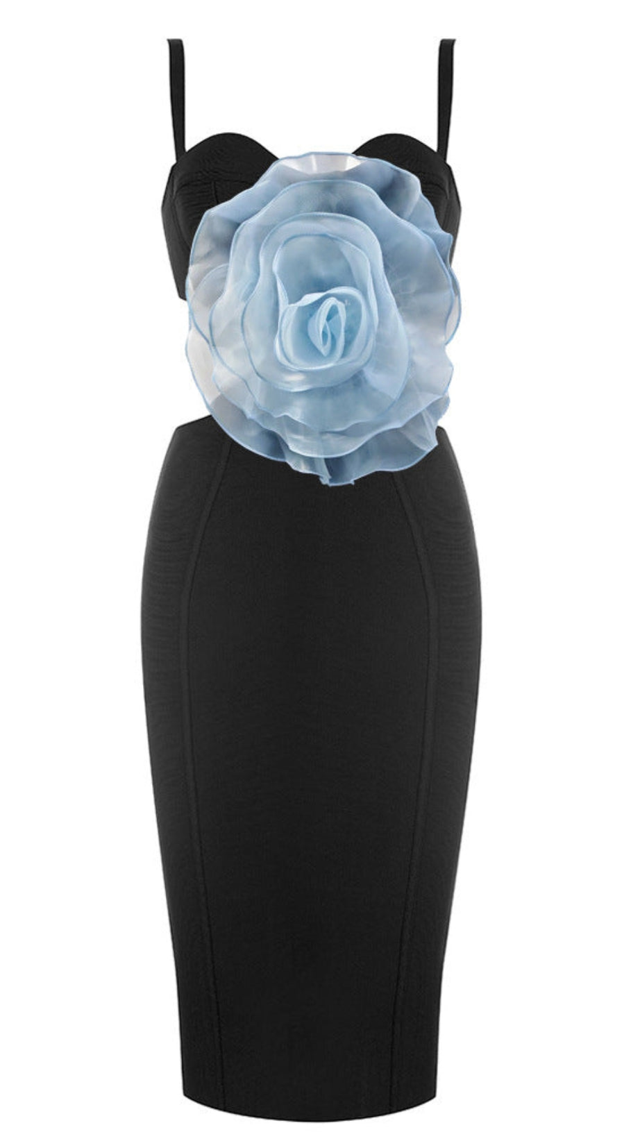 JACEY MESH FLOWER BANDAGE MIDI DRESS