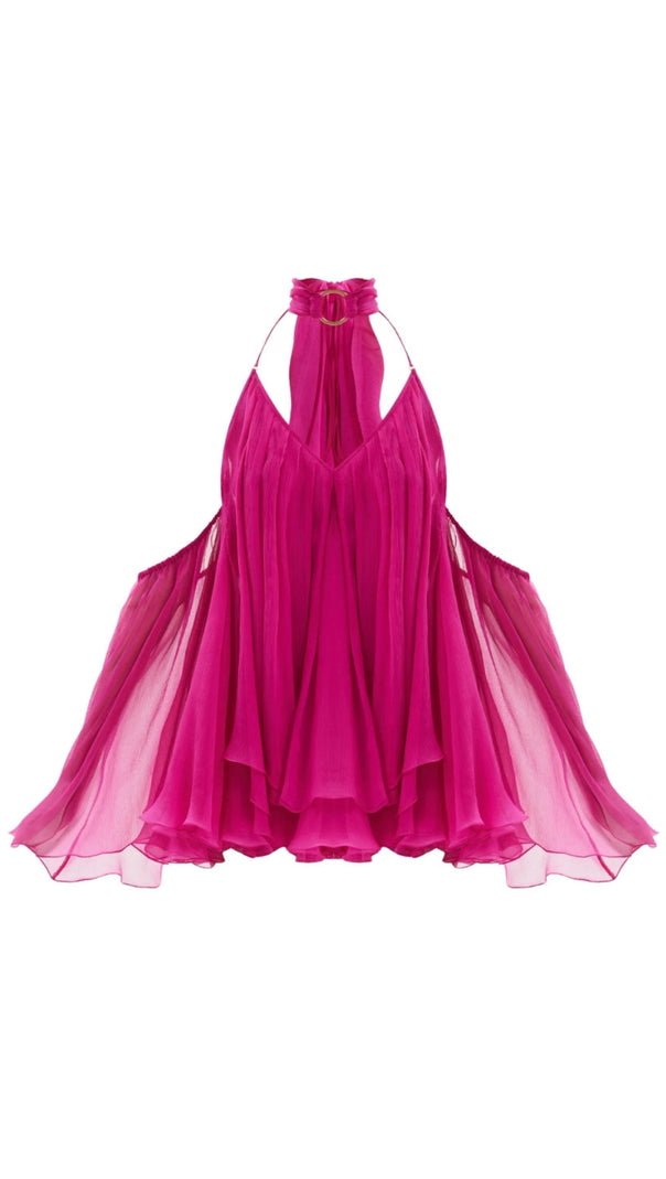 AIIZIE ERICA HALTER NECK LACE-UP BACKLESS MINI DRESS - FUCHSIA - product image