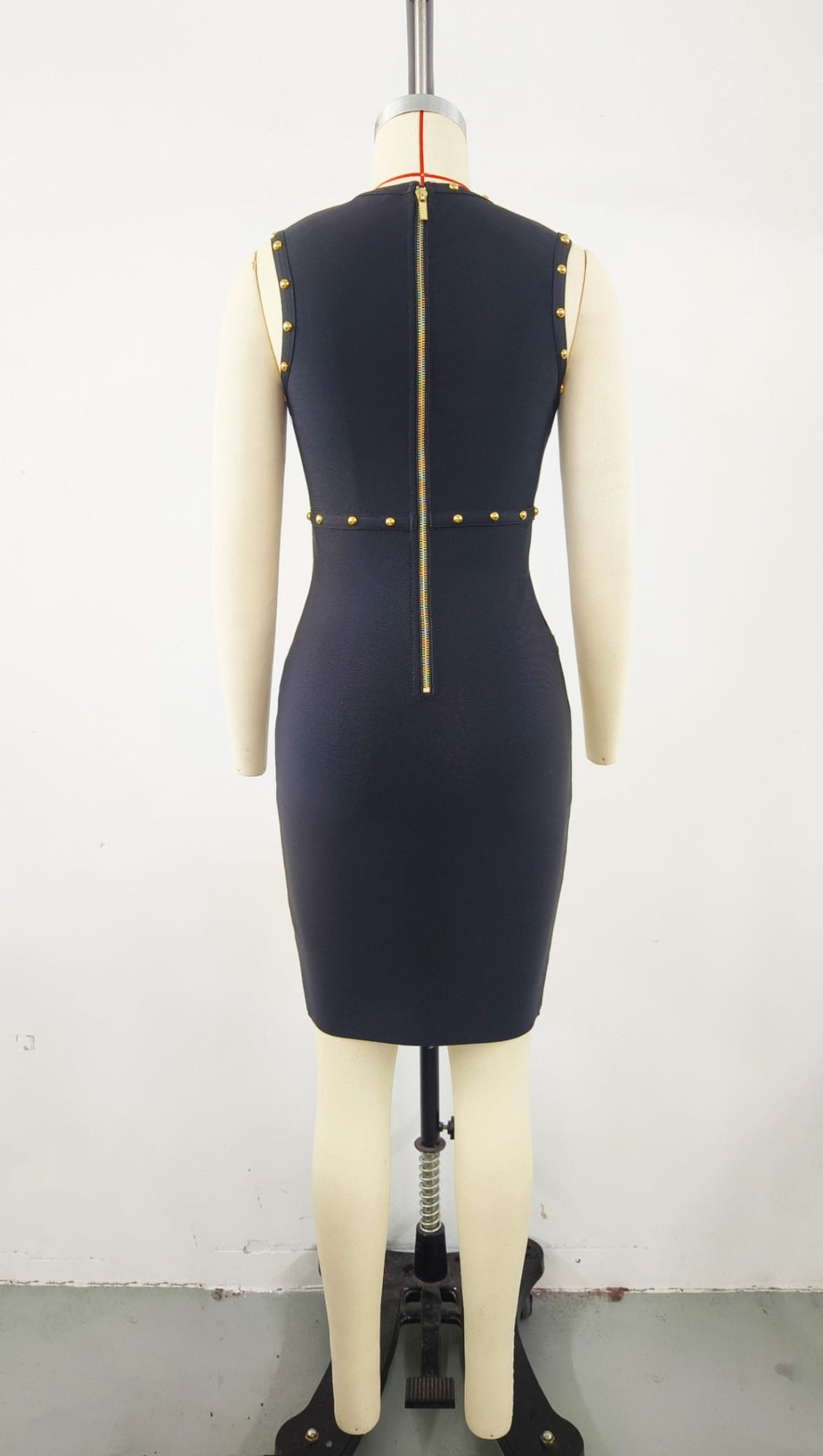 STUDDED SLEEVELESS BODYCON MINI DRESS IN BLACK