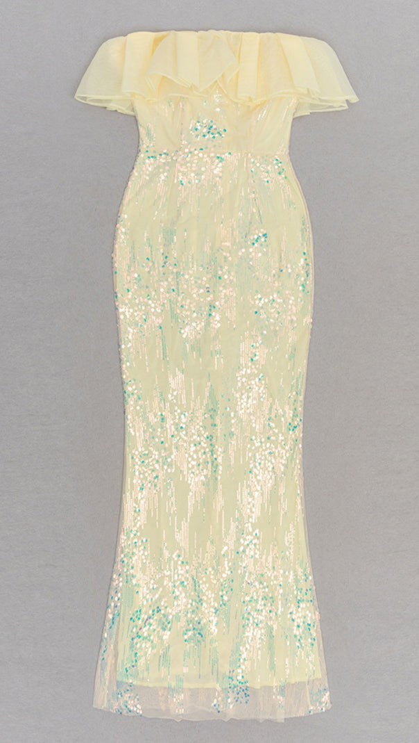 AIIZIE SEQUIN RUFFLE - NECK OFF - SHOULDER MERMAID GOWN IN YELLOW - product image
