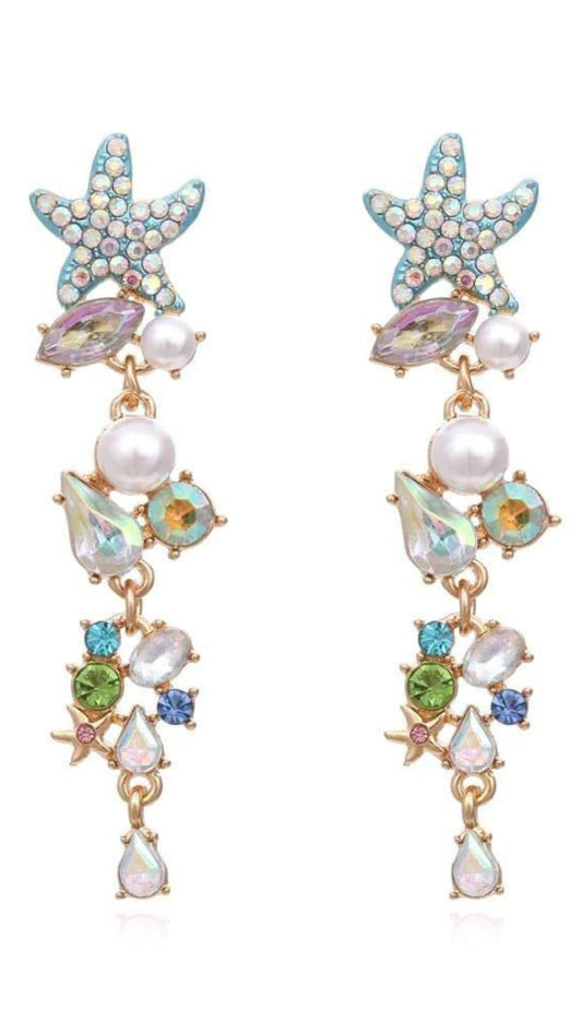 AIIZIE ENAMEL CRYSTAL PEARL STARFISH DROP EARRINGS - product image