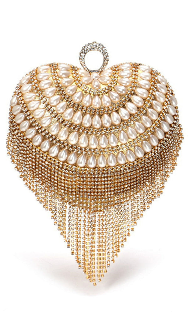 AIIZIE CHAMPAGNE BEADED PEARLS PARTY CLUTCH - product image
