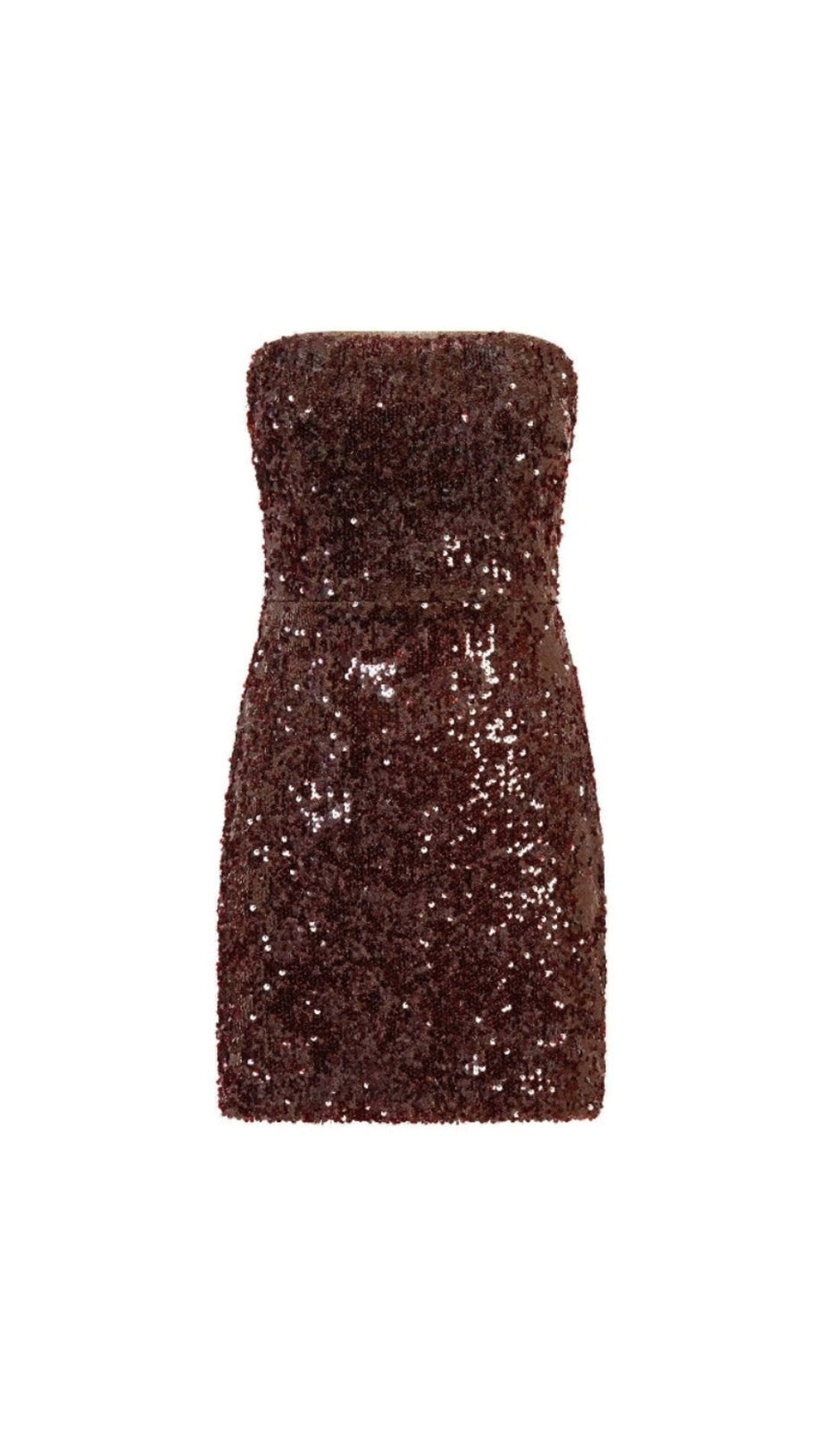 STRAPLESS SEQUIN MINI DRESS IN BURGUNDY