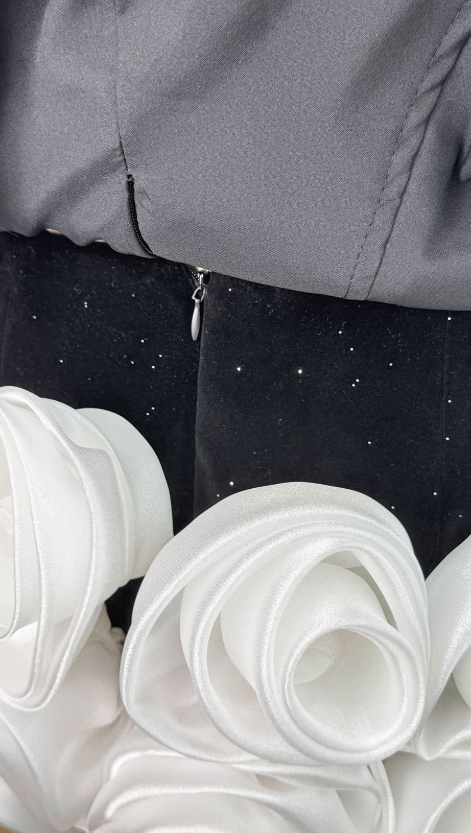 DORIS 3D FLOWER SEQUIN STRAPLESS MINI DRESS IN BLACK