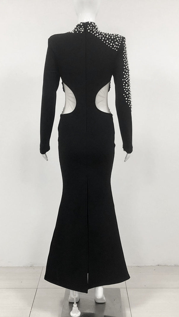 AIIZIE PEARL - EMBELLISHED CUTOUT MERMAID GOWN IN BLACK - product image
