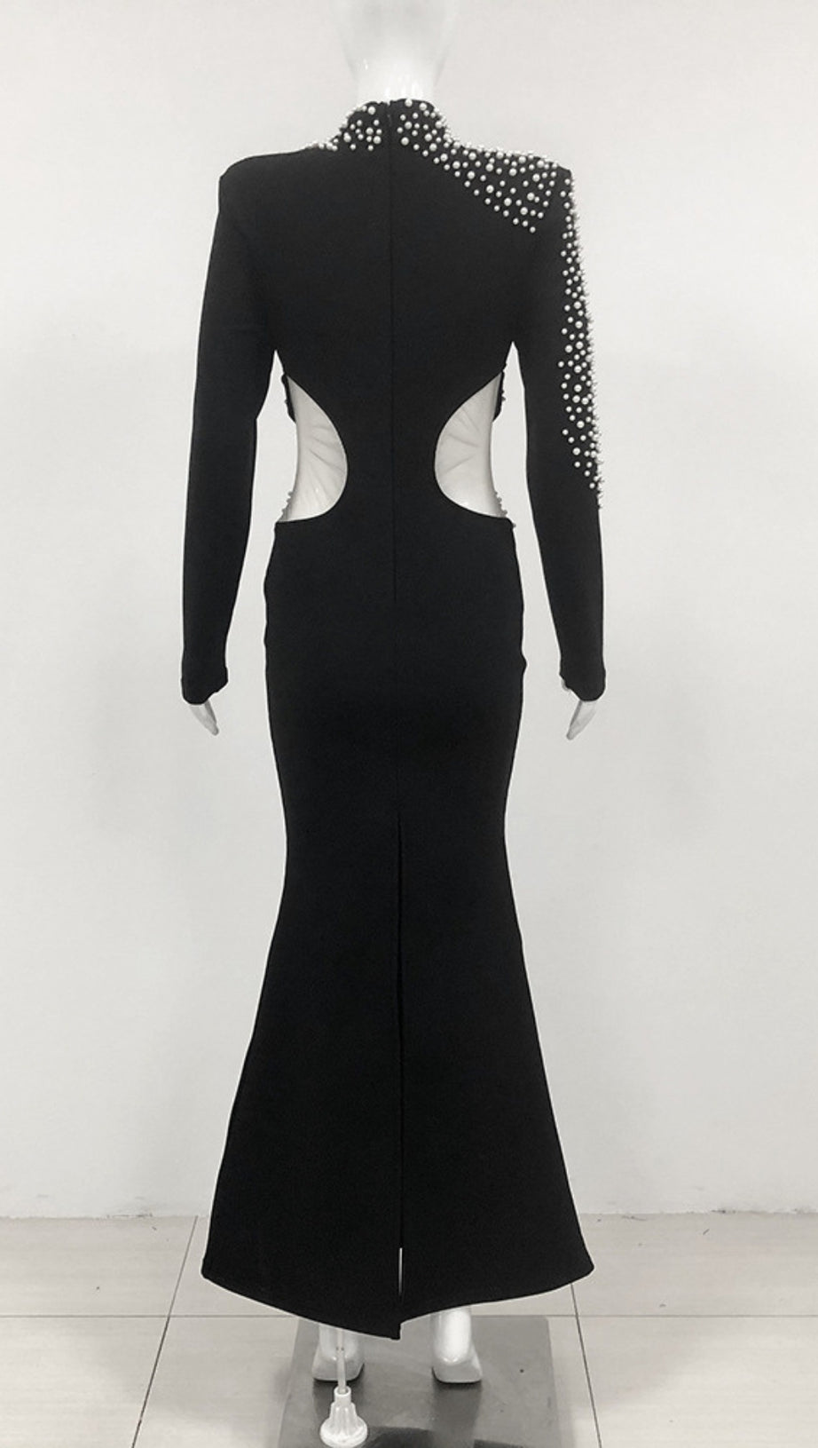 PEARL - EMBELLISHED CUTOUT MERMAID GOWN IN BLACK