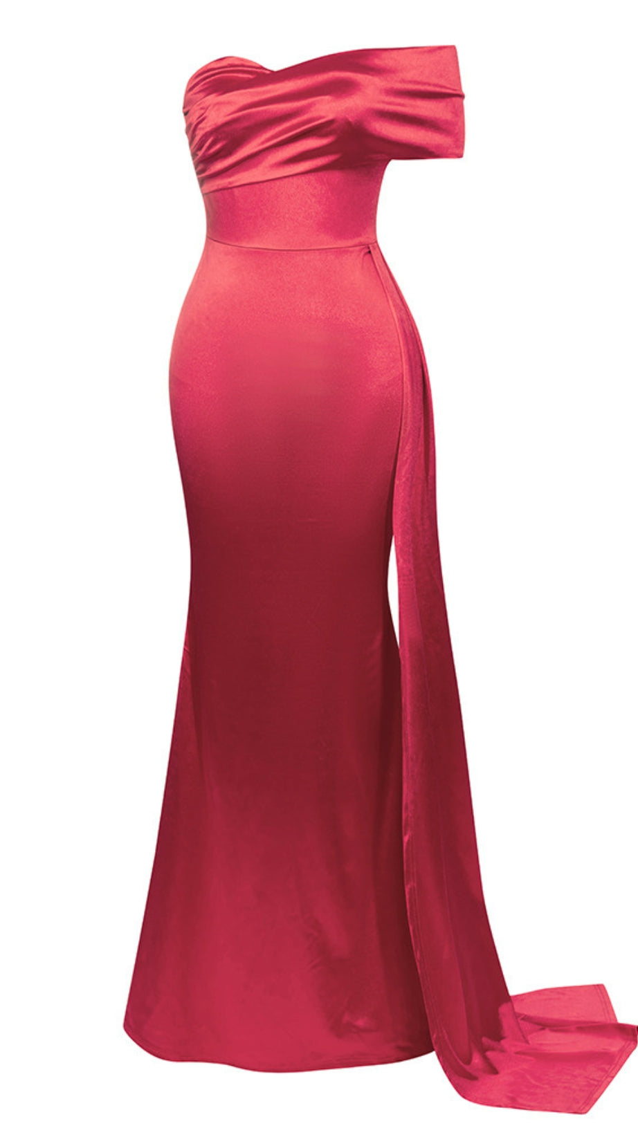 OFF - SHOULDER DRAPED - TRAIN MERMAID GOWN IN RED