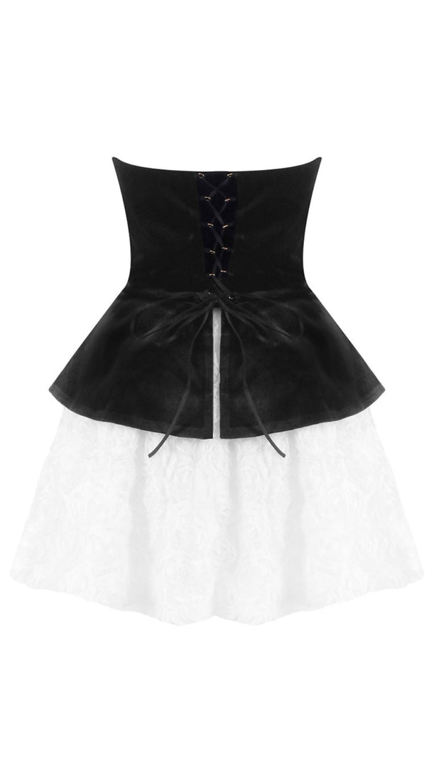 AIIZIE STRAPLESS TWO TONE FLORAL MINI DRESS IN BLACK - product image