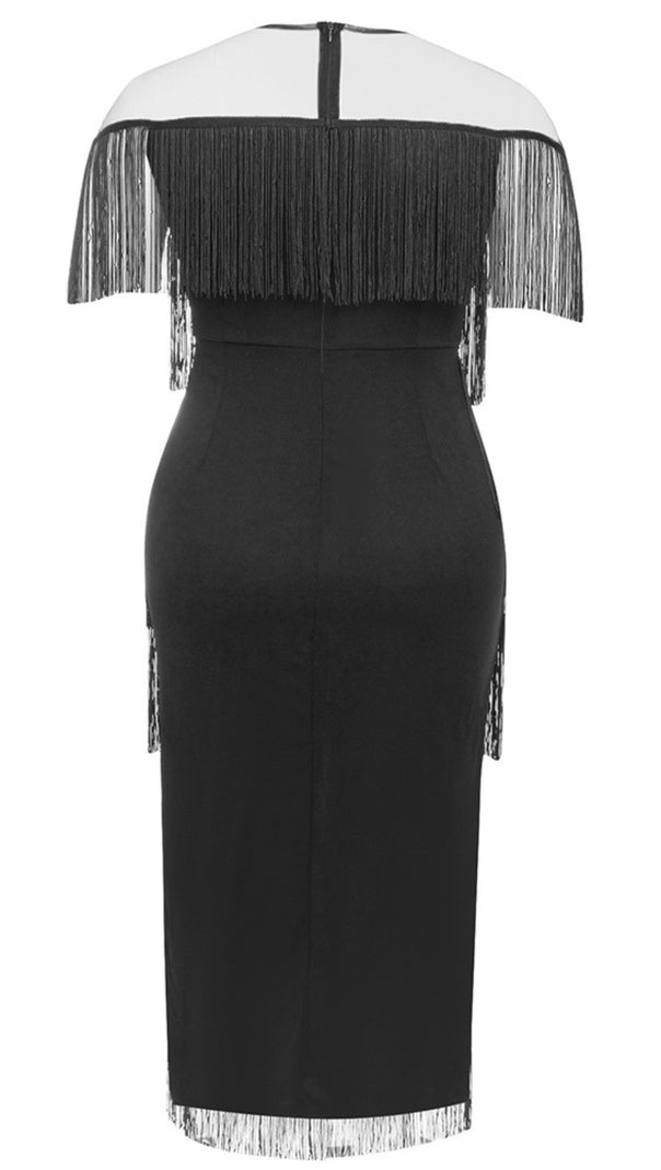 AIIZIE FRINGE - TIERED MESH - YOKE MIDI DRESS IN BLACK - product image
