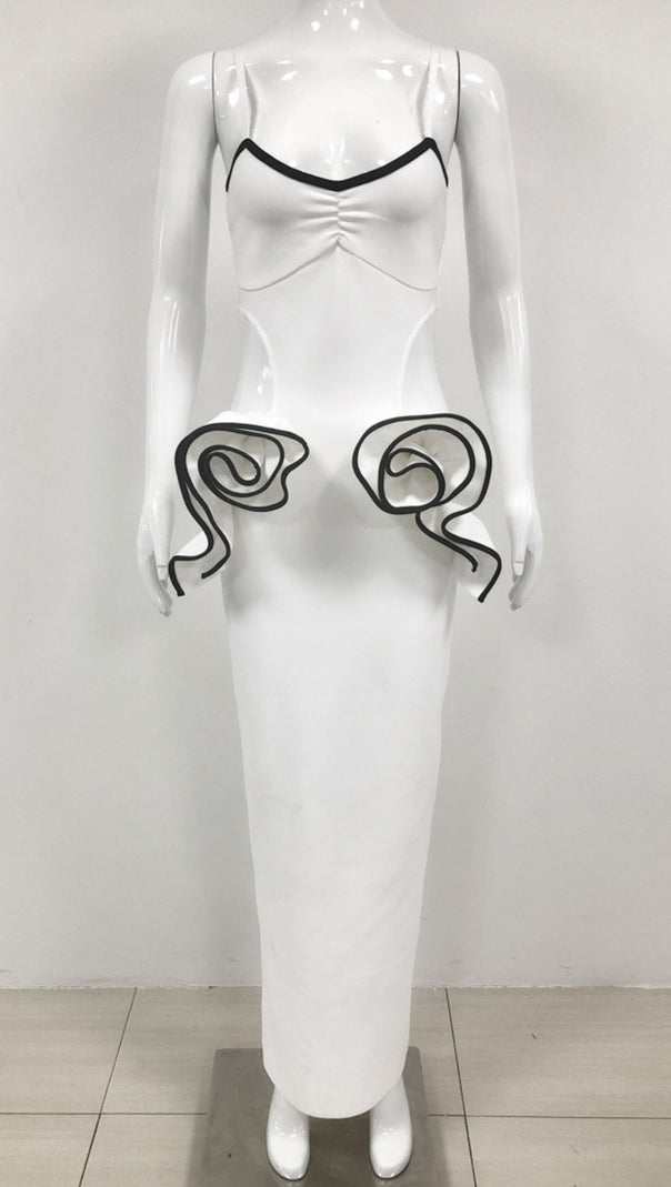 AIIZIE CONTRAST - TRIM CUTOUT RUFFLE - ACCENT MIDI DRESS IN WHITE - product image
