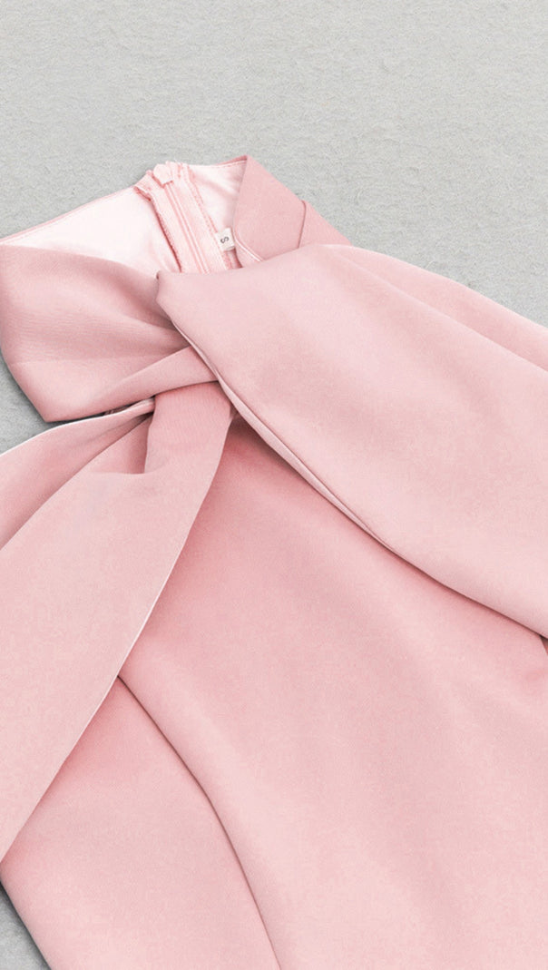 AIIZIE HALTER NECK BOW - DETAIL MIDI DRESS IN BLUSH PINK - product image