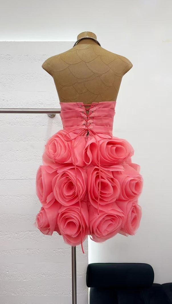 AIIZIE GEORGIA APPLIQUÉD ORGANZA CORAL MINI DRESS - product image