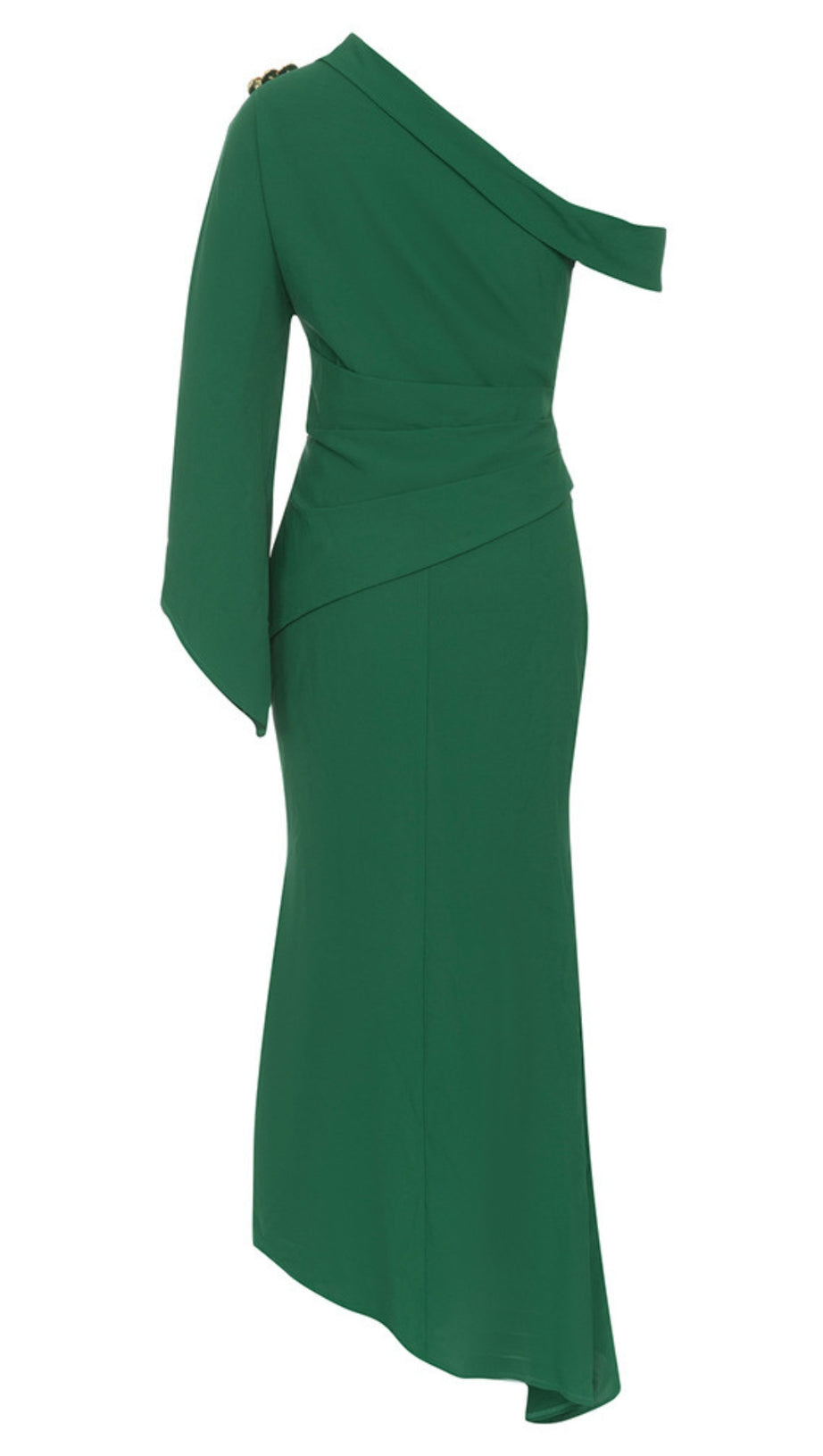 ONE - SHOULDER RUFFLED ASYMMETRIC MAXI DRESS IN GREEN