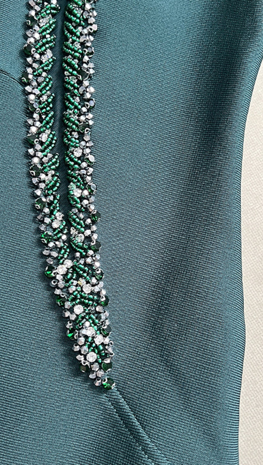 MOCK NECK BEADED MERMAID MAXI DRESS IN DARK GREEN