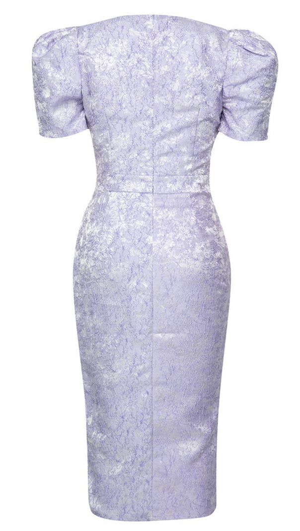 AIIZIE FLORAL - JACQUARD PUFF - SLEEVE MIDI DRESS IN LAVENDER - product image