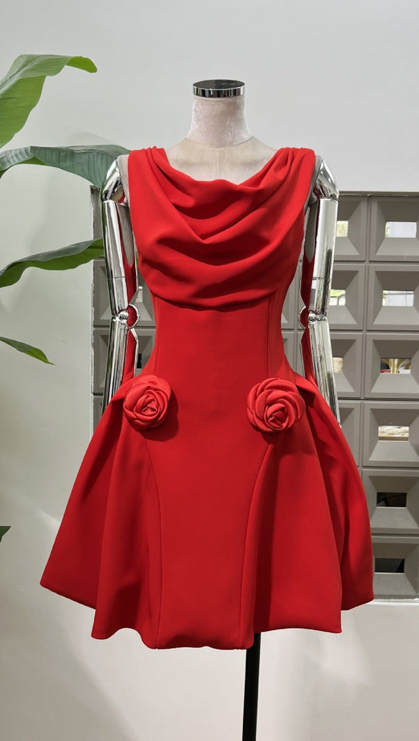 AIIZIE 3D FLOWER PLEATED SLEEVELESS MINI DRESS - product image