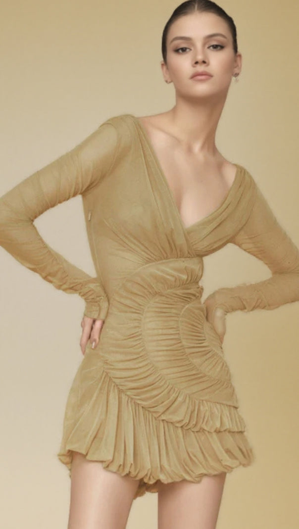 AIIZIE LYRE MESH SHIRRED MINI DRESS - product image