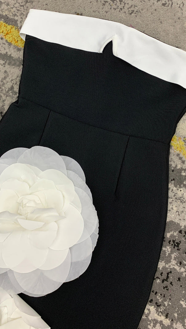 AIIZIE MAKALA 3D FLOWER FISHTAIL MAXI BANDAGE DRESS IN BLACK - product image