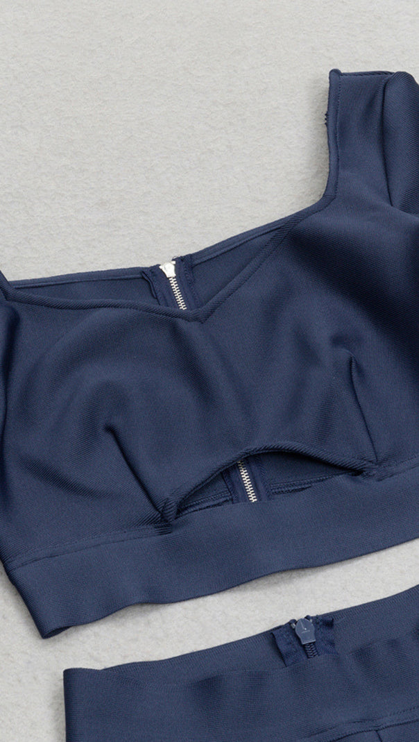 AIIZIE CUTOUT LONG - SLEEVE CROP TOP AND PANTS SET IN NAVY BLUE - product image