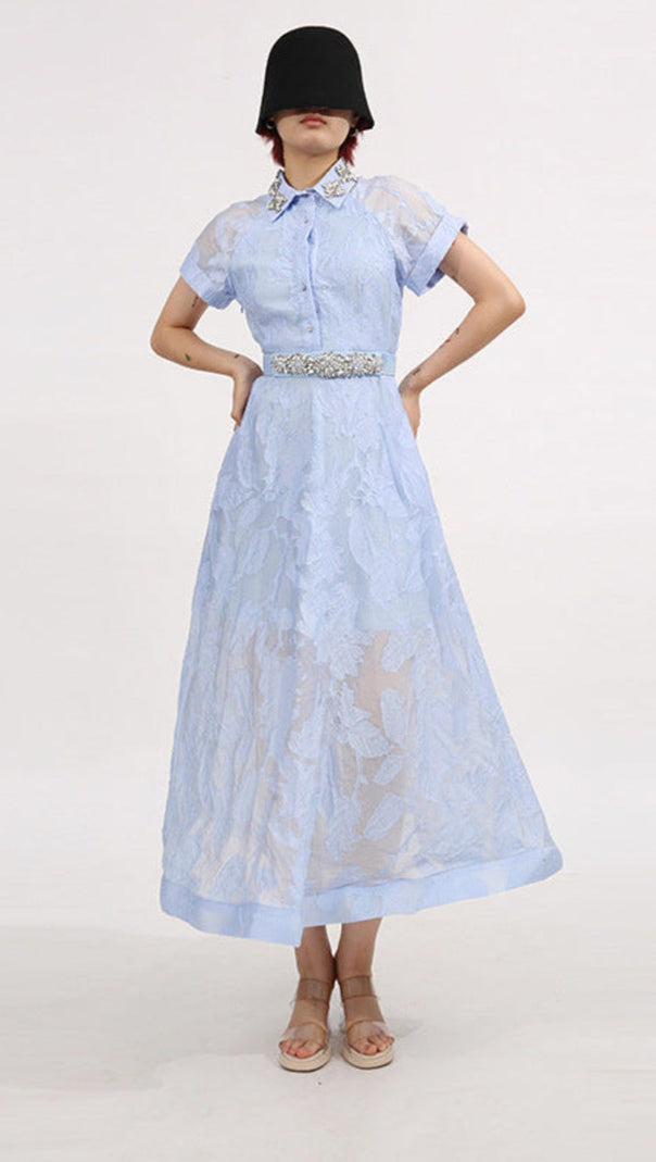 AIIZIE DAISY CRYSTAL EMBELLISHED MIDI DRESS IN BLUE - product image