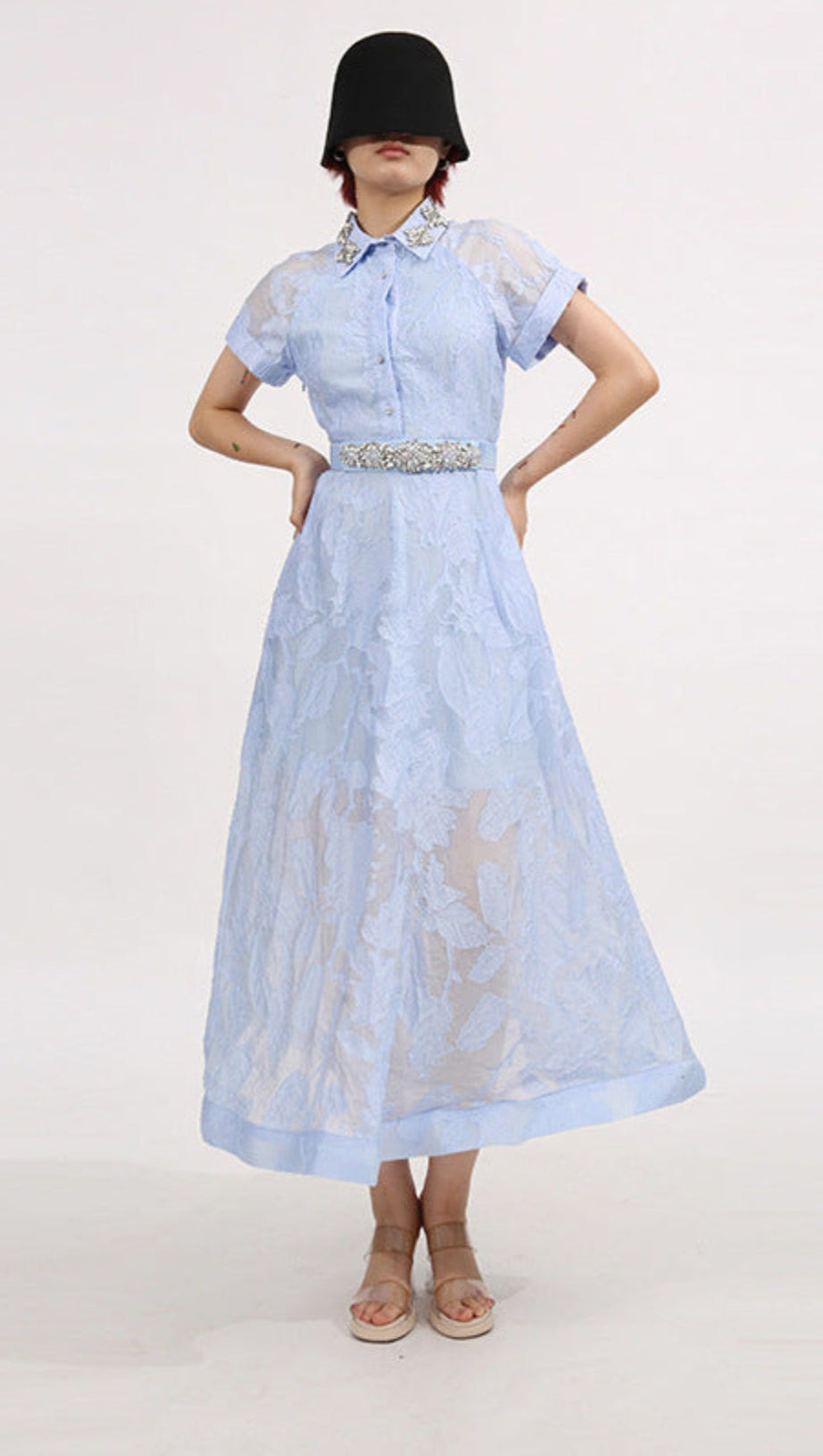 DAISY CRYSTAL EMBELLISHED MIDI DRESS IN BLUE