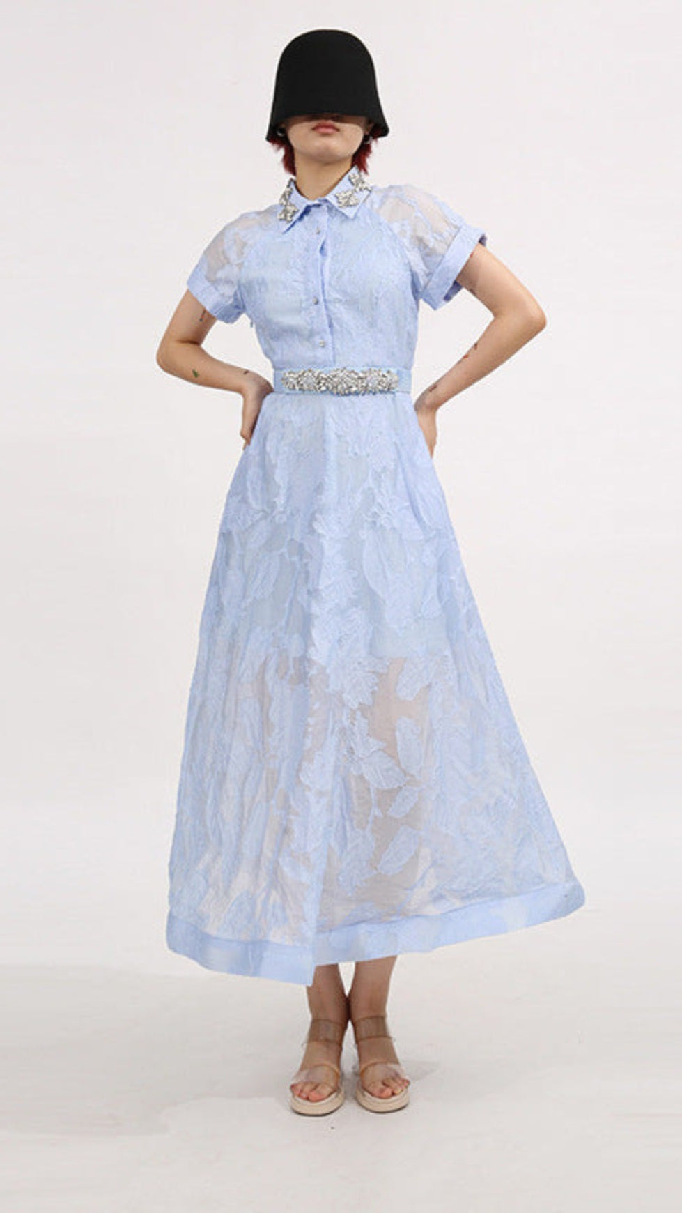 DAISY CRYSTAL EMBELLISHED MIDI DRESS IN BLUE