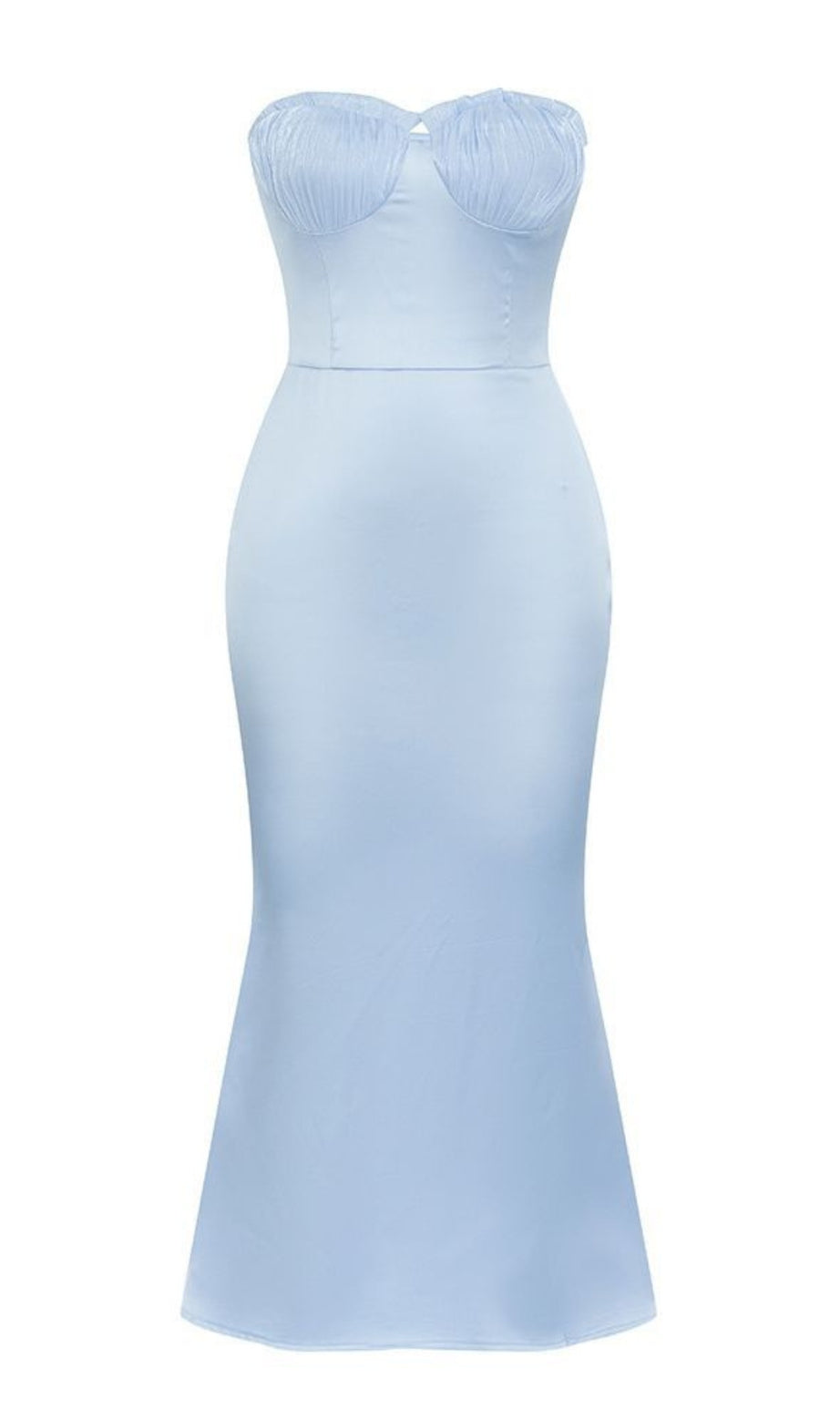 Strapless Satin Mermaid Midi Dress in Blue
